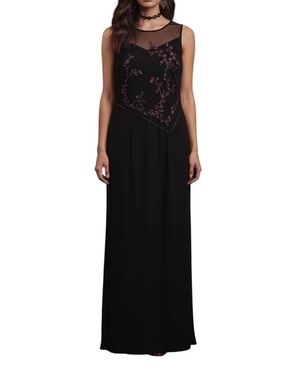 ABS By Allen Schwartz Black Maxi Dress Size 6 Floral Sheer Mesh Fairycore Gothic